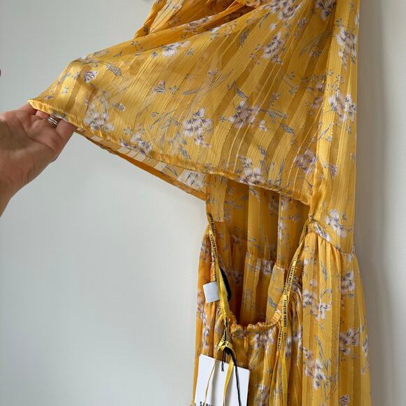 Sabina Musayev Donolita Sleeveless Floral Pleated Halter Maxi Dress Yellow M NWT - Picture 8 of 11